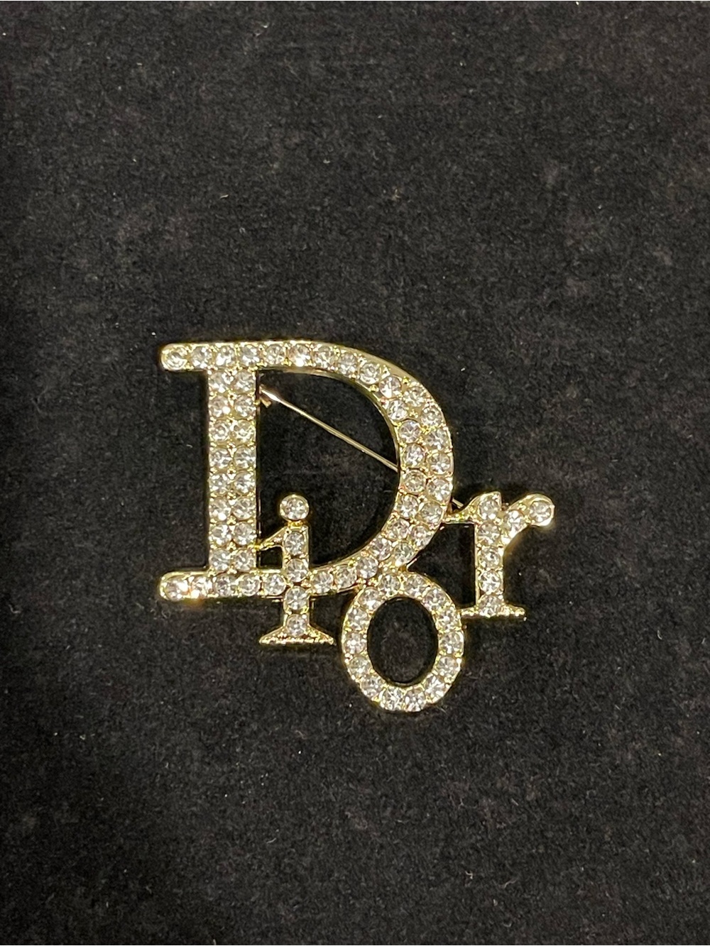 Fashion Jewelry Gold Tone Crystal Logo Brooch